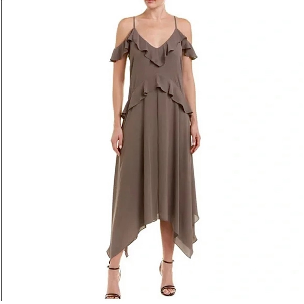 BCBG Maxazria Lissa Taupe Brown Flowy Dress XXS Summer Vacation Resort Event